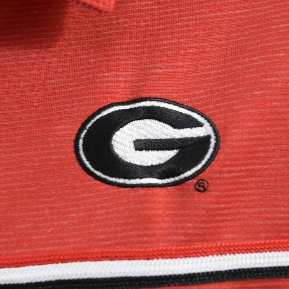 Nike Polo Shirt Mens XL Red Georgia Bulldogs NCAA On-Field Dri-Fit Striped
